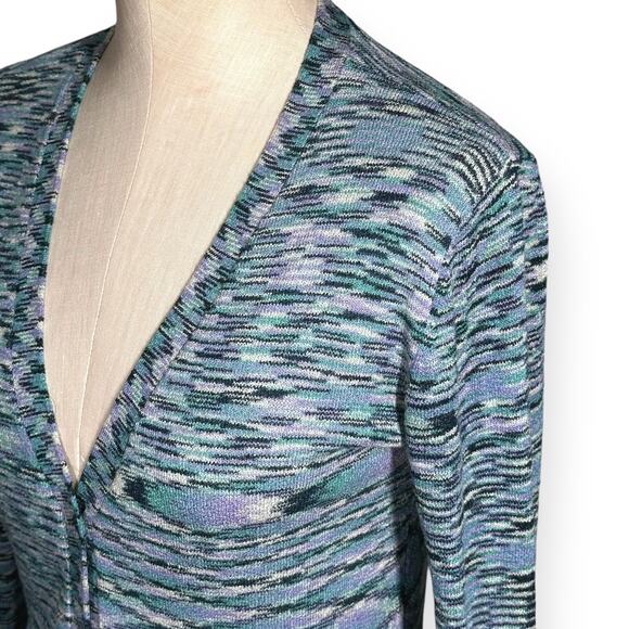 Vintage BCBGMAXAZRIA Y2K Cardigan Sweater Dress Button Up Sheath Teal Abstract - Picture 5 of 9